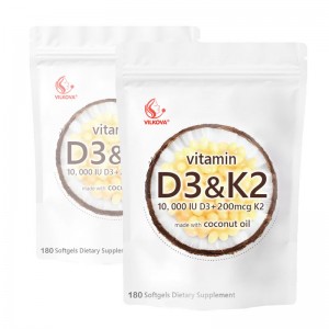 Hot Selling Vitamin Coconut Oil 10000 IU D3 200mcg K2 180 Softgel Capsule
