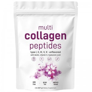 Factory Customization Micro Ingredients Multi Collagen Protein Powder, 2 Pounds Type I,II,III,V,X with Biotin, Hyaluronic Acid